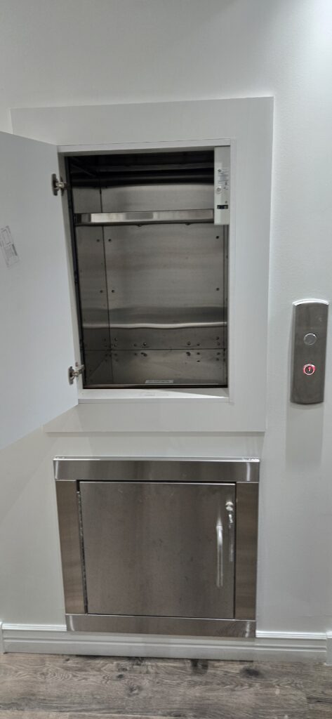 Dumbwaiter lift landing installed by Olympus Stair Lifts